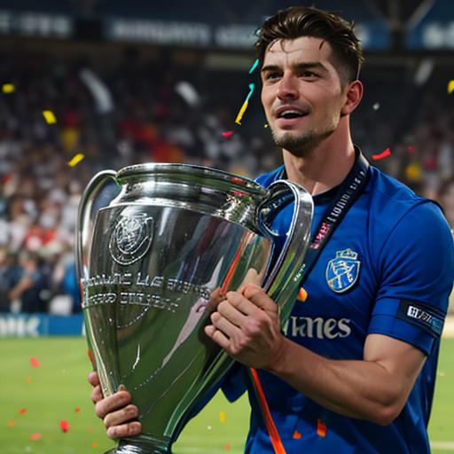 15406-933781714-, a man with soccer jersey is holding a handled trophy on a field of grass with a crowd watching from the stands, (confetti_1.3).png